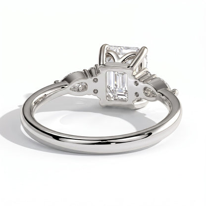Emerald lab-grown diamond halo engagement ring in 950 platinum, on white background 