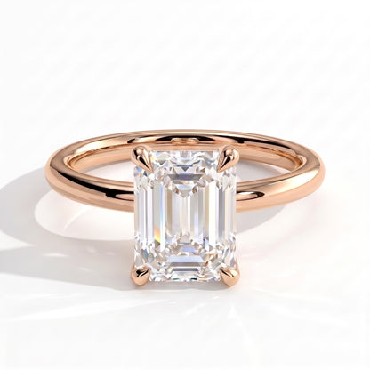 Emerald lab-grown diamond solitaire engagement ring in 14K (585) rose gold, front view 