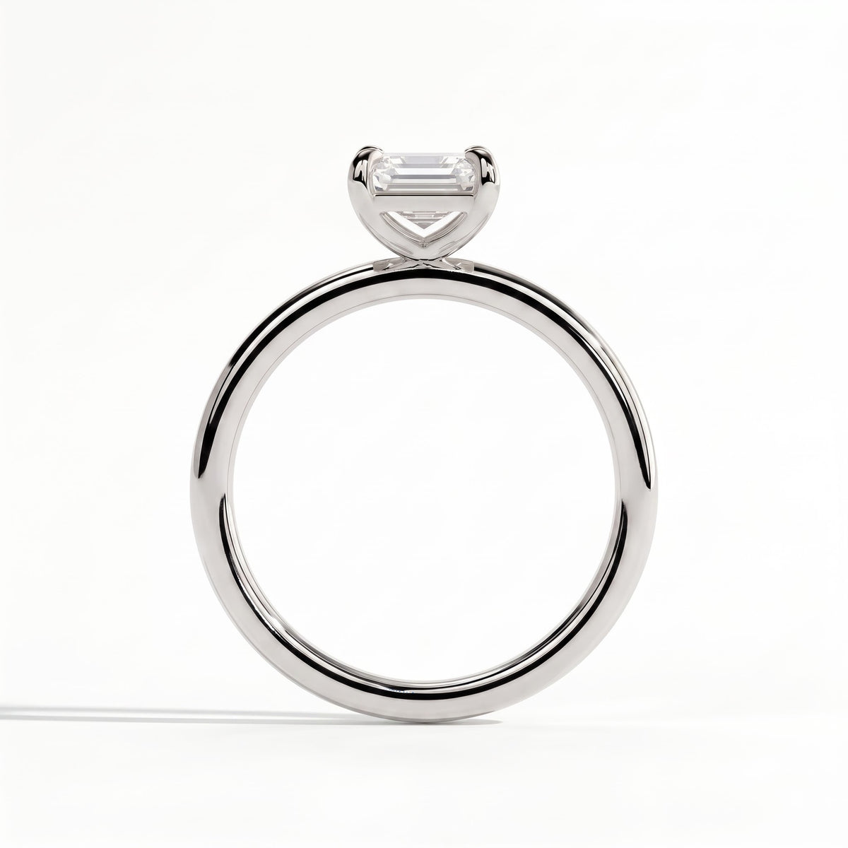 Emerald lab-grown diamond solitaire engagement ring in 14K (585) white gold, side profile 