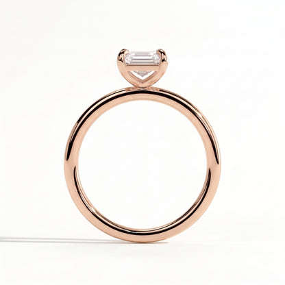 Emerald lab-grown diamond solitaire engagement ring in 14K (585) rose gold, side profile 