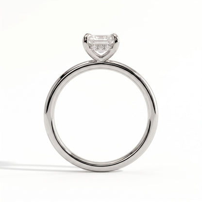 Emerald lab-grown diamond solitaire engagement ring in 14K (585) white gold, side profile 