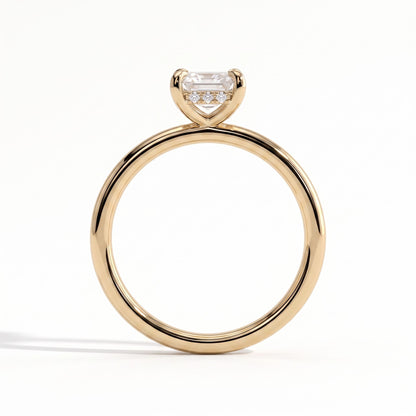 Emerald lab-grown diamond solitaire engagement ring in 14K (585) yellow gold, side profile 