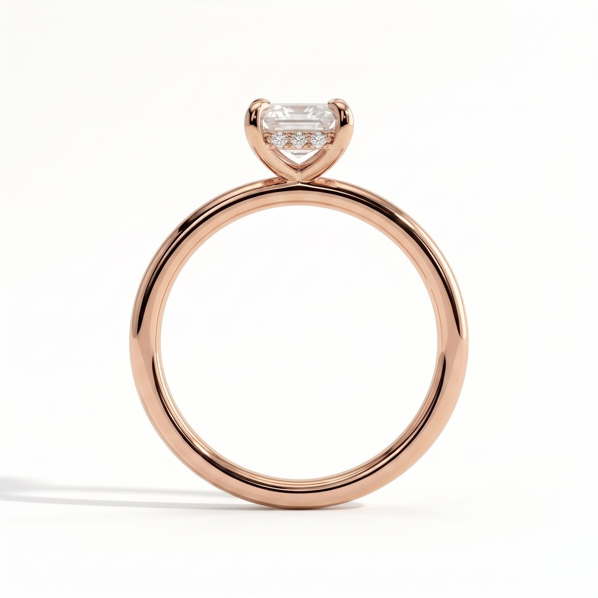 Emerald lab-grown diamond solitaire engagement ring in 14K (585) rose gold, side profile 