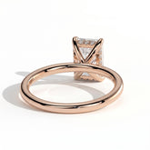 Emerald lab-grown diamond solitaire engagement ring in 14K (585) rose gold, on white background 