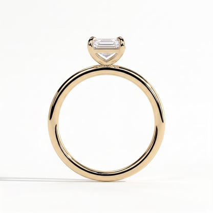Emerald lab-grown diamond solitaire engagement ring in 18K (750) yellow gold, side profile 