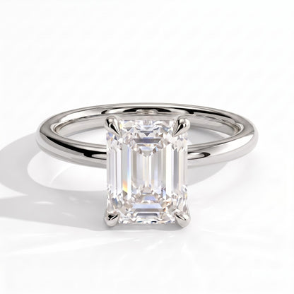 Emerald lab-grown diamond solitaire engagement ring in 950 platinum, front view 