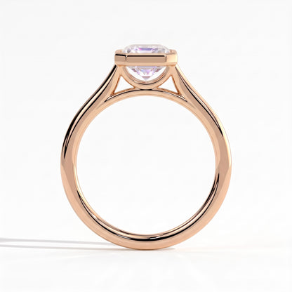 Emerald lab-grown diamond bezel-set solitaire engagement ring in 14K (585) rose gold, side profile 