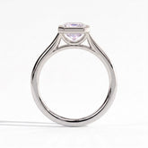 Emerald lab-grown diamond bezel-set solitaire engagement ring in 14K (585) white gold, side profile 