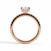 Radiant lab-grown diamond halo engagement ring in 14K (585) rose gold, side profile 