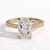 Radiant lab-grown diamond halo engagement ring in 14K (585) yellow gold, front view 