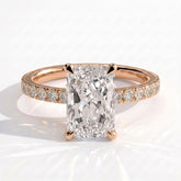 Radiant lab-grown diamond halo engagement ring in 14K (585) rose gold, front view 