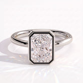 Radiant lab-grown diamond bezel-set solitaire engagement ring in 14K (585) white gold, front view 