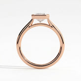 Radiant lab-grown diamond bezel-set solitaire engagement ring in 14K (585) rose gold, side profile 