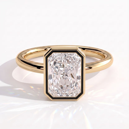 Radiant lab-grown diamond bezel-set solitaire engagement ring in 14K (585) yellow gold, front view 