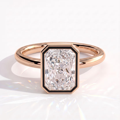 Radiant lab-grown diamond bezel-set solitaire engagement ring in 14K (585) rose gold, front view 