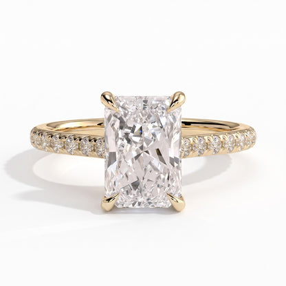 Radiant lab-grown diamond halo engagement ring in 14K (585) yellow gold, front view 