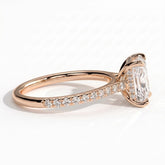 Radiant lab-grown diamond halo engagement ring in 14K (585) rose gold, detail view 