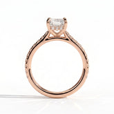 Radiant lab-grown diamond halo engagement ring in 14K (585) rose gold, side profile 