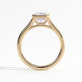 Emerald lab-grown diamond bezel-set solitaire engagement ring in 18K (750) yellow gold, side profile 