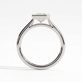 Radiant lab-grown diamond bezel-set solitaire engagement ring in 18K (750) white gold, side profile 