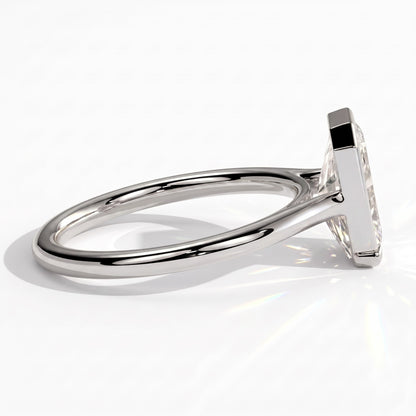 Radiant lab-grown diamond bezel-set solitaire engagement ring in 18K (750) white gold, detail view 