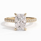 Radiant lab-grown diamond halo engagement ring in 18K (750) yellow gold, front view 