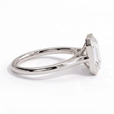 Emerald lab-grown diamond bezel-set solitaire engagement ring in 950 platinum, detail view 