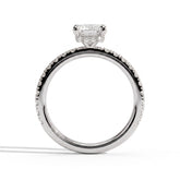 Radiant lab-grown diamond halo engagement ring in 950 platinum, side profile 