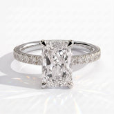 Radiant lab-grown diamond halo engagement ring in 950 platinum, front view 