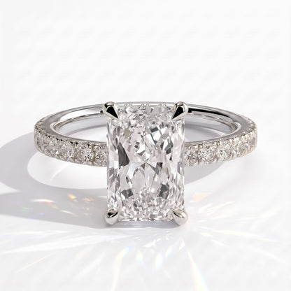 Radiant lab-grown diamond halo engagement ring in 950 platinum, front view 