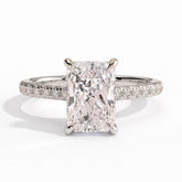 Radiant lab-grown diamond halo engagement ring in 950 platinum, front view 