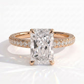 Radiant lab-grown diamond halo engagement ring in 14K (585) rose gold, front view 