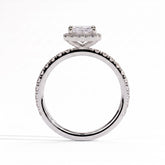 Radiant lab-grown diamond halo engagement ring in 14K (585) white gold, side profile 