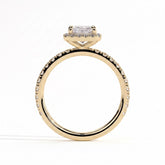 Radiant lab-grown diamond halo engagement ring in 14K (585) yellow gold, side profile 