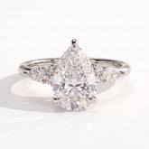 Pear lab-grown diamond halo engagement ring in 14K (585) white gold, front view 