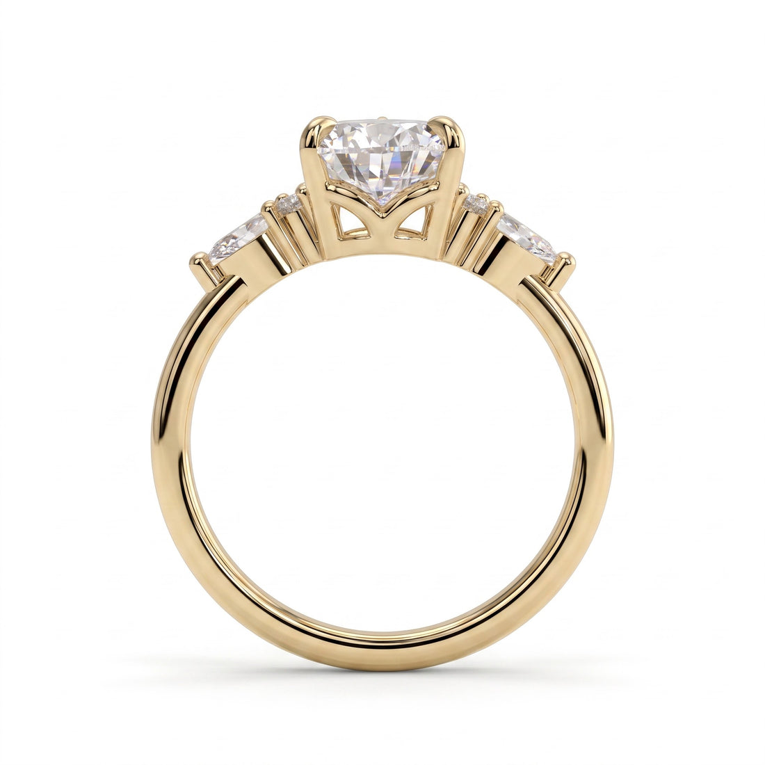 Pear lab-grown diamond halo engagement ring in 14K (585) yellow gold, side profile 