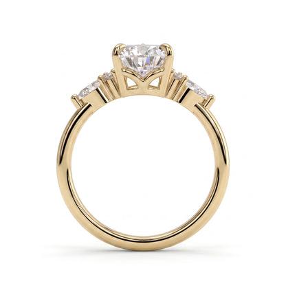 Pear lab-grown diamond halo engagement ring in 14K (585) yellow gold, side profile 