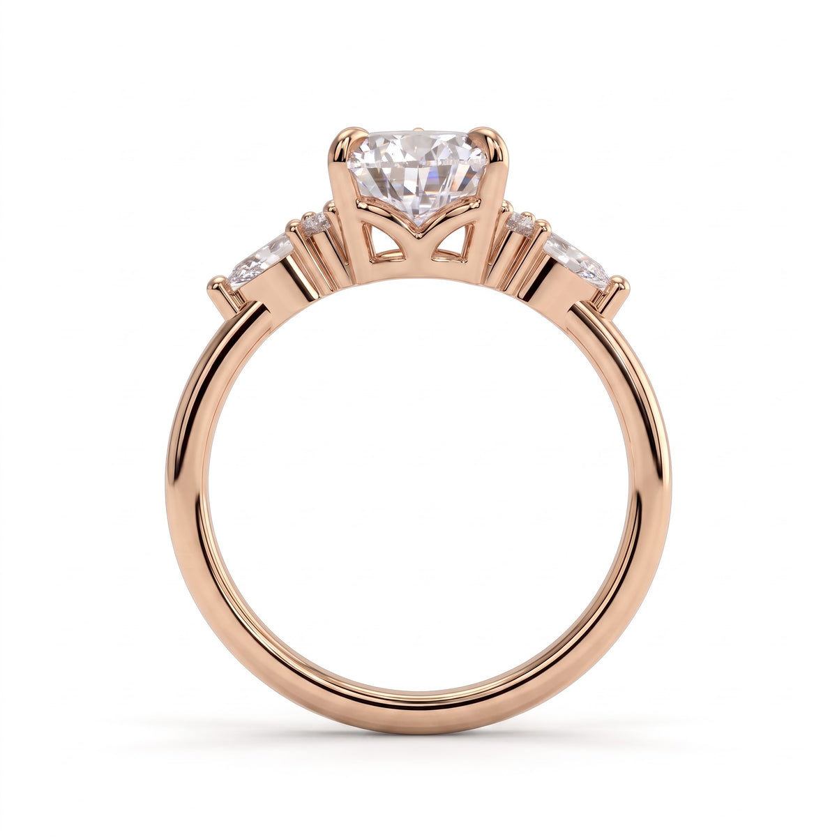 Pear lab-grown diamond halo engagement ring in 14K (585) rose gold, side profile 