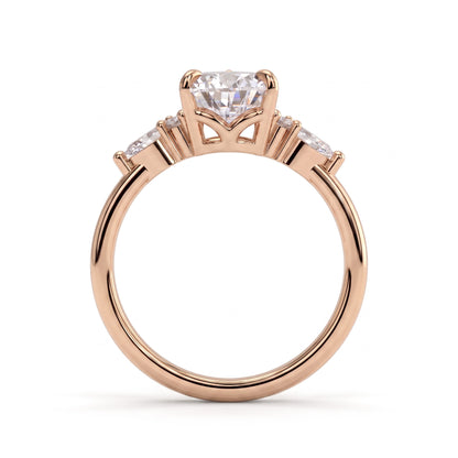 Pear lab-grown diamond halo engagement ring in 14K (585) rose gold, side profile 