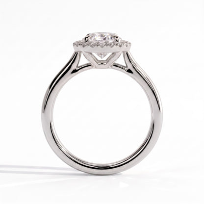Pear lab-grown diamond halo engagement ring in 14K (585) white gold, side profile 