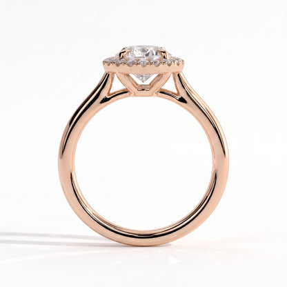 Pear lab-grown diamond halo engagement ring in 14K (585) rose gold, side profile 