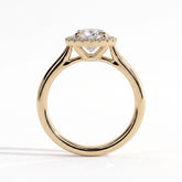 Pear lab-grown diamond halo engagement ring in 18K (750) yellow gold, side profile 