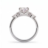Pear lab-grown diamond halo engagement ring in 18K (750) white gold, side profile 