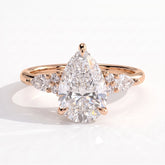 Pear lab-grown diamond halo engagement ring in 18K (750) rose gold, front view 