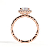 Pear lab-grown diamond halo engagement ring in 14K (585) rose gold, side profile 