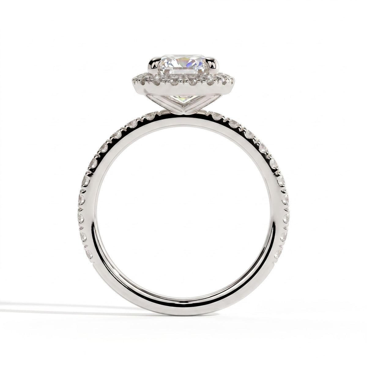 Pear lab-grown diamond halo engagement ring in 950 platinum, side profile 