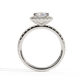 Pear lab-grown diamond halo engagement ring in 950 platinum, side profile 