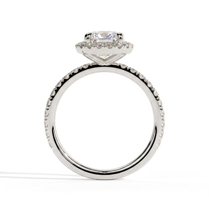 Pear lab-grown diamond halo engagement ring in 950 platinum, side profile 
