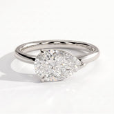 Pear lab-grown diamond east-west solitaire engagement ring in 14K (585) white gold, front view 
