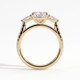 Pear lab-grown diamond three-stone engagement ring in 14K (585) yellow gold, side profile 